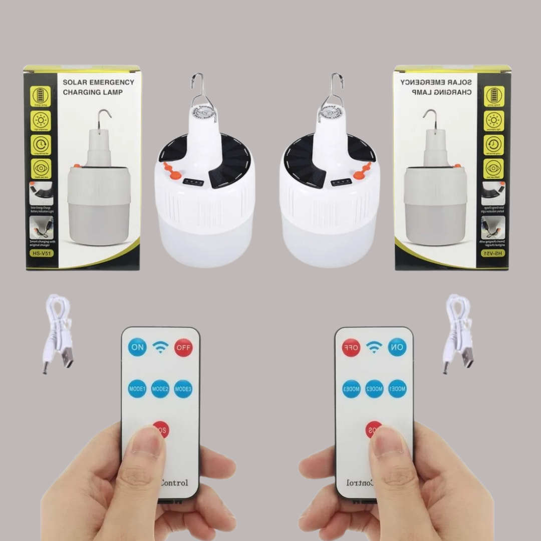 2 Focos colgante recargable con gancho panel solar y control remoto
