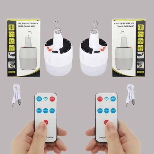 2 Focos colgante recargable con gancho panel solar y control remoto